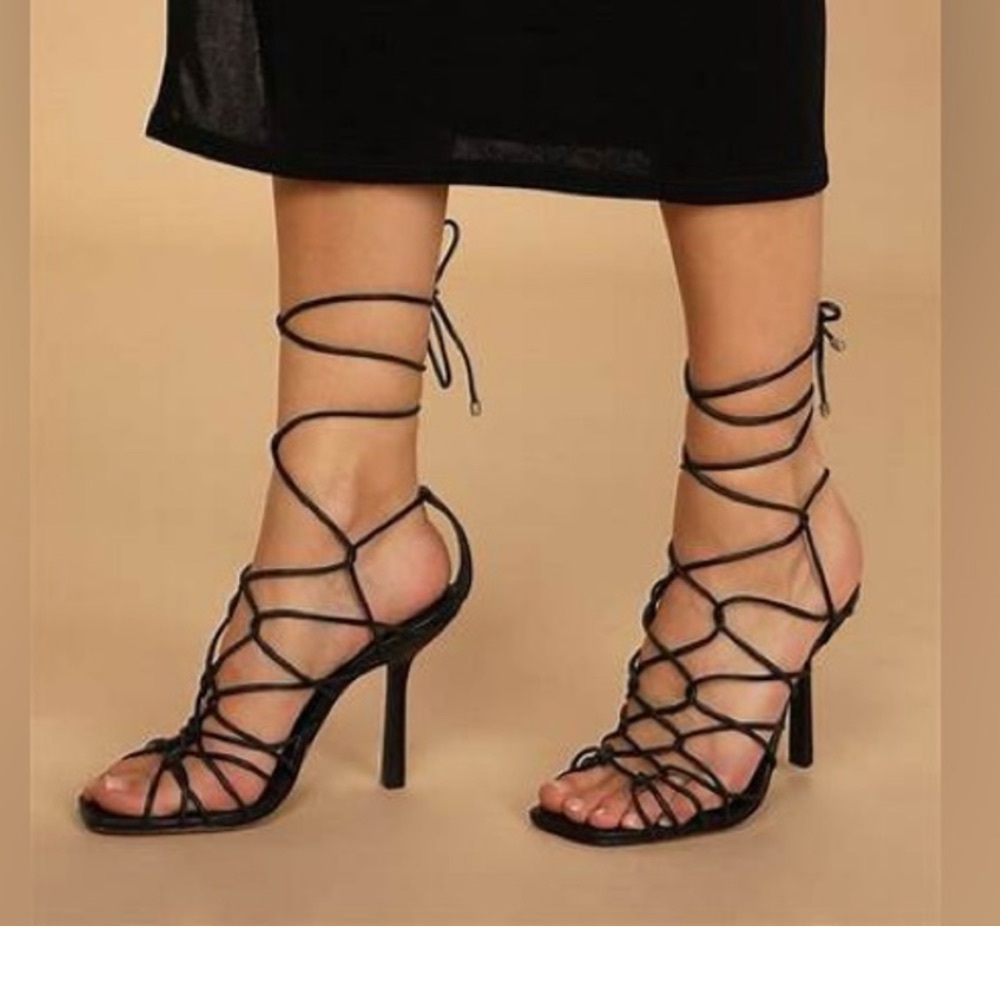 🖤NWT SCHUTZ Black Lace-Up Strappy High Heel Sandals 9🌃 - Picture 12 of 15